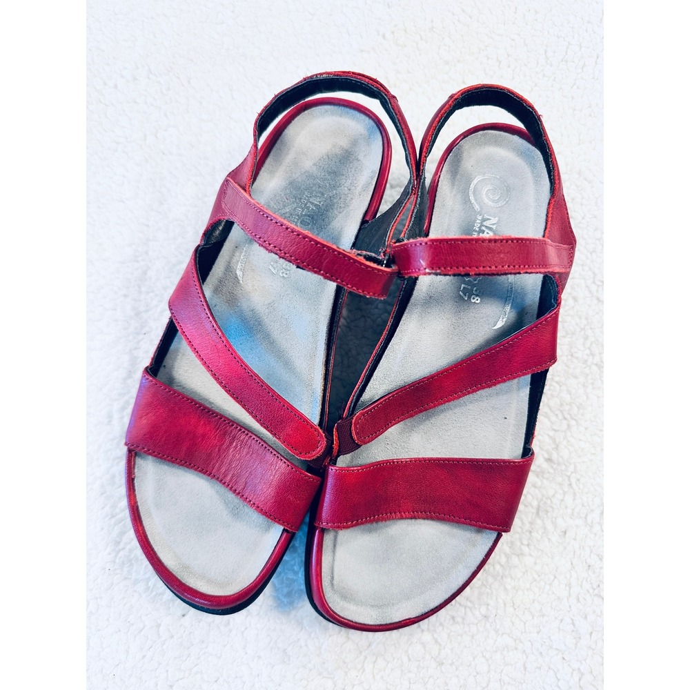 NAOT Leather Sandals Womens 38 Red Good Strappy Comfort Walking Shoes